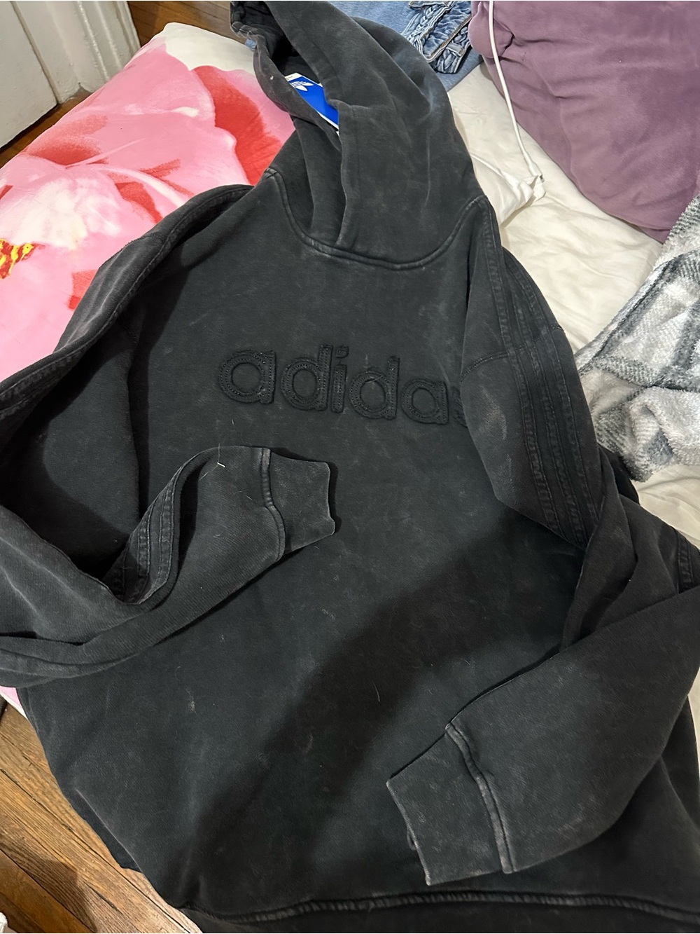 adidas Black Crewneck Hoodie with Tonal Logo